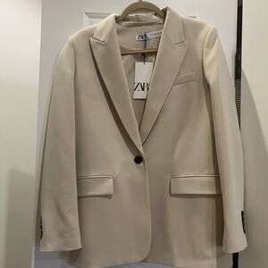 Zara Beige Single-Button Over Sized Blazer